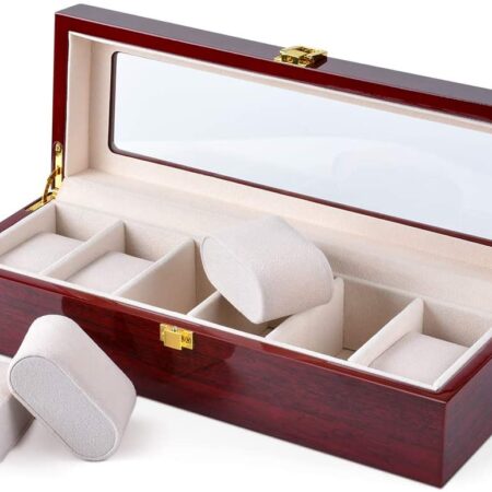 6 Slots Wood Watch Display Case Watches Box 0740282041