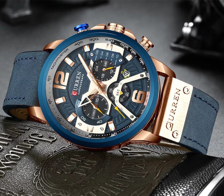 Curren  Luxury Leather Straps Men's Water Resistant Chronograph Wristwatch - Image 3