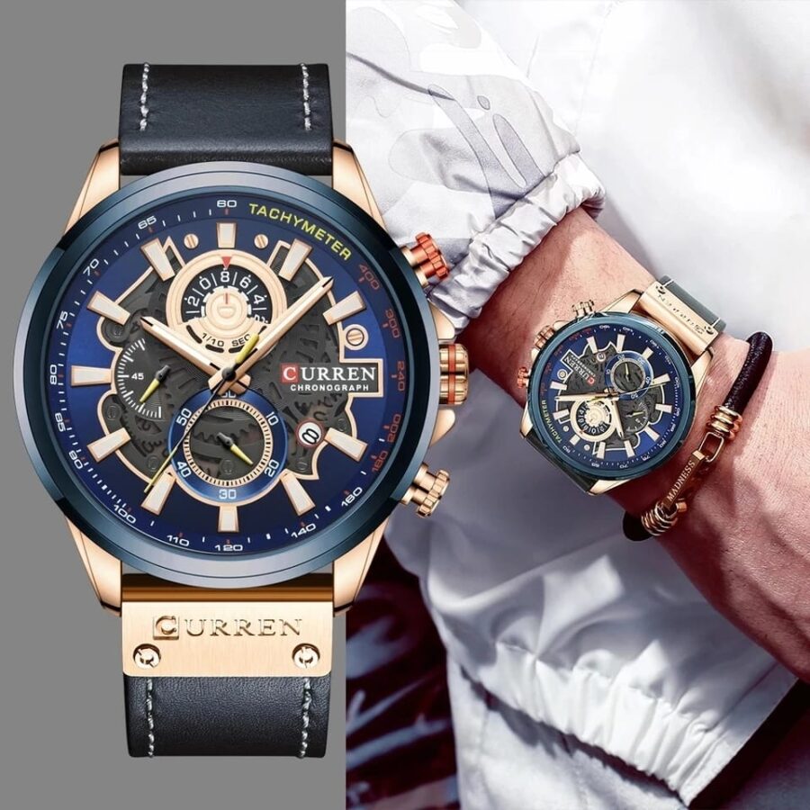 Men Watches Brand CURREN Creative Fashion Chronograph Quartz Wristwatch Leather Strap Lumious Hands Gift - Image 5