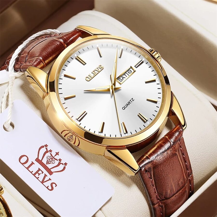 OLEVS Classic Analog Quartz Leather Straps Week Date Casual