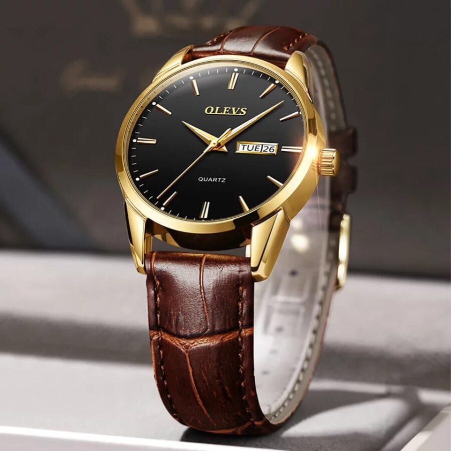 OLEVS Classic Analog Quartz Leather Straps Week Date Casual Luminous 3ATM Water Resistant Wrist Watch Lovers - Image 3