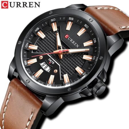 CURREN Men's Black Quartz Wristwatch with Leather Strap %page%