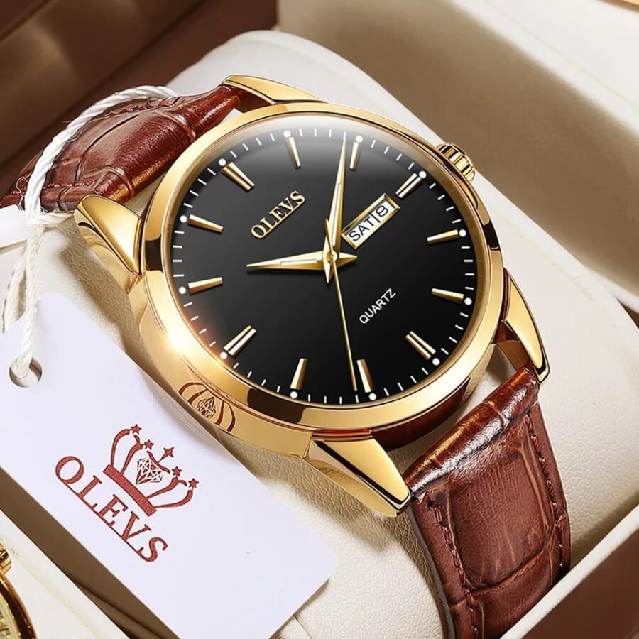 OLEVS Classic Analog Quartz Leather Straps Week Date Casual Luminous 3ATM Water Resistant Wrist Watch Lovers