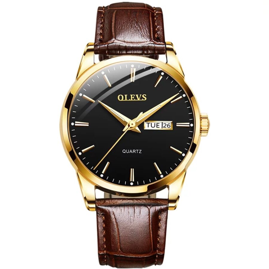 OLEVS Classic Analog Quartz Leather Straps Week Date Casual Luminous 3ATM Water Resistant Wrist Watch Lovers - Image 2