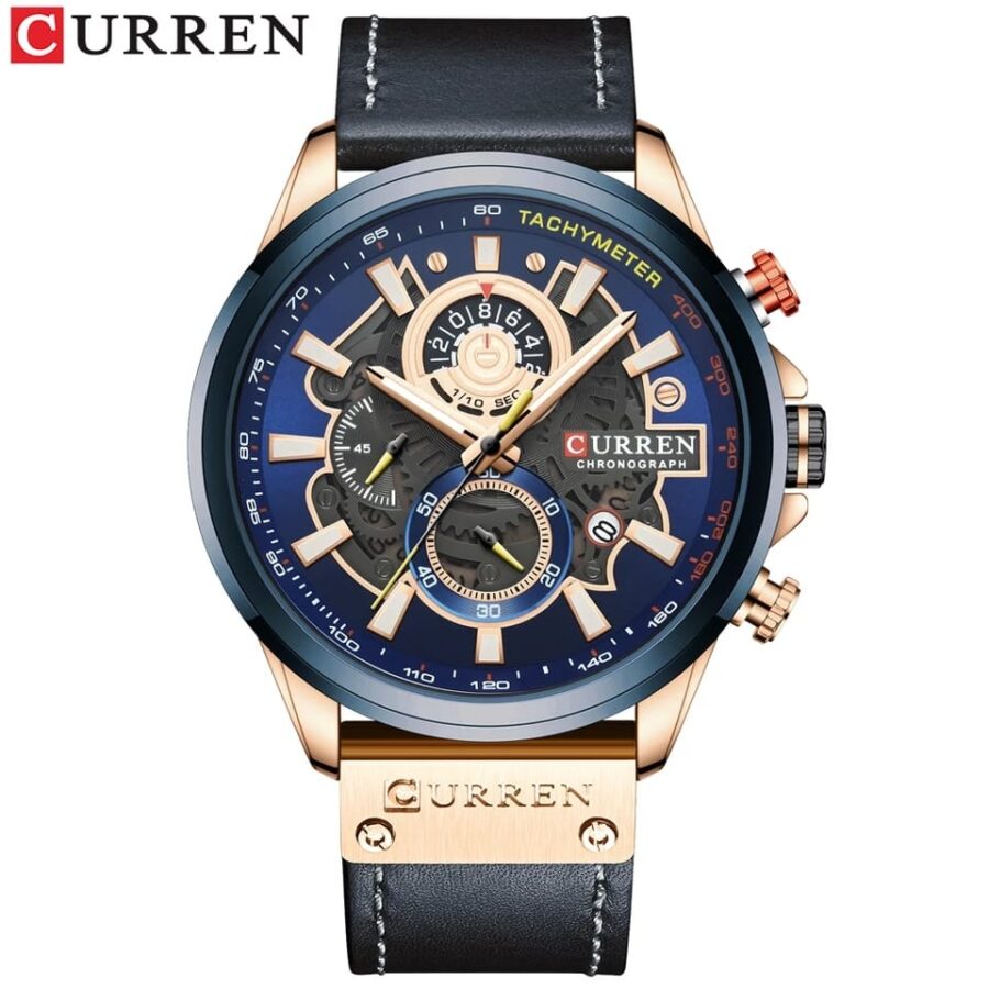 Men Watches Brand CURREN Creative Fashion Chronograph Quartz Wristwatch Leather Strap Lumious Hands Gift - Image 2