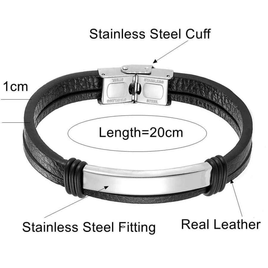 Personalized Stainless Steel Wrist Bracelet Leather Band - Image 4