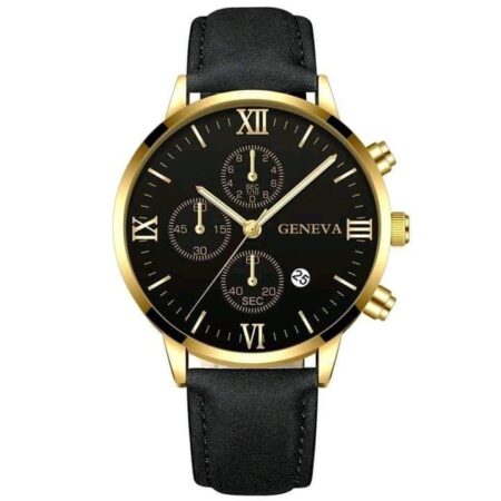 Date Watch with Stainless Steel Leather Case Military Style