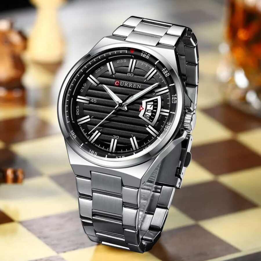 CURREN Men Quartz  Stainless Steel Band Fashion Business Wristwatch-Silver Black Face - Image 2