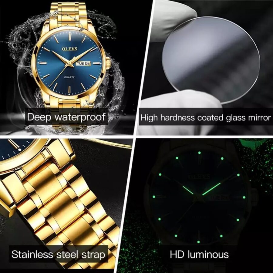 OLEVS Men's Luxury Stainless Steel Water Resistant Luminous Date/Day Wrist Watch - Image 4