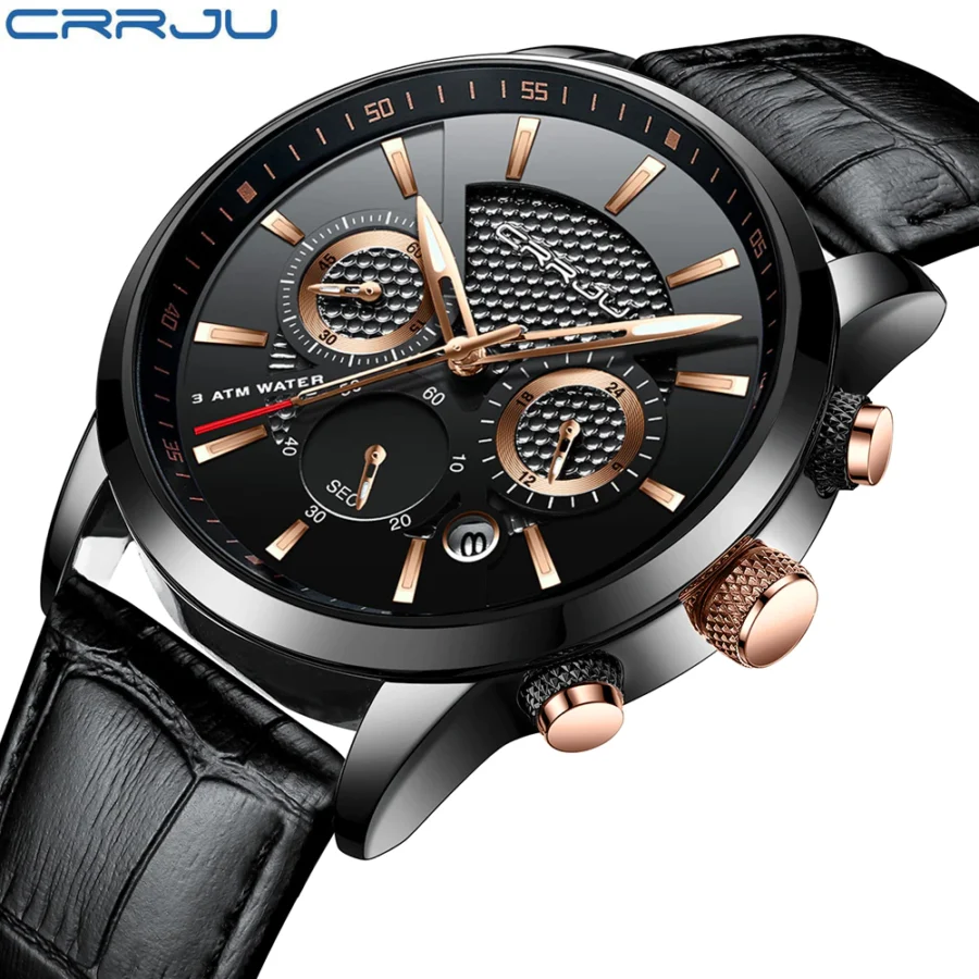 CRRJU Casual Leather Quartz Men's WristWatch - Image 2