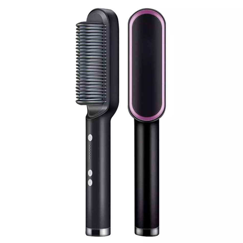 Fast Heating Electric Hair Curler Straightening Comb-Black