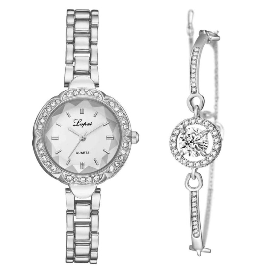 A Set Of Watch + Bracelet Stainless Steel Water Resistant Ladies Gift set