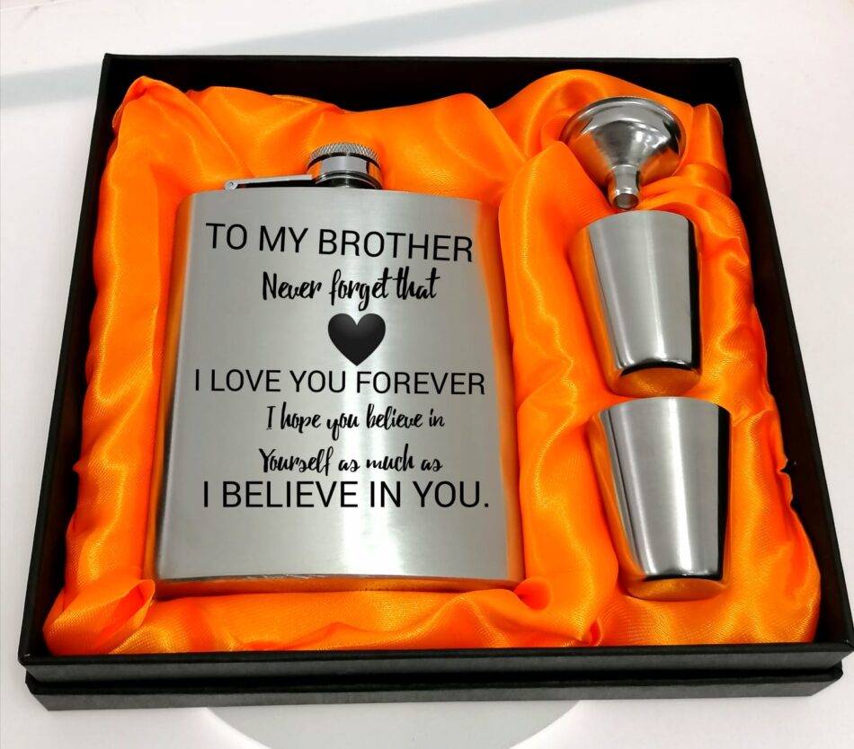 Engravable Stainless Steel Hip Flask Gift Set