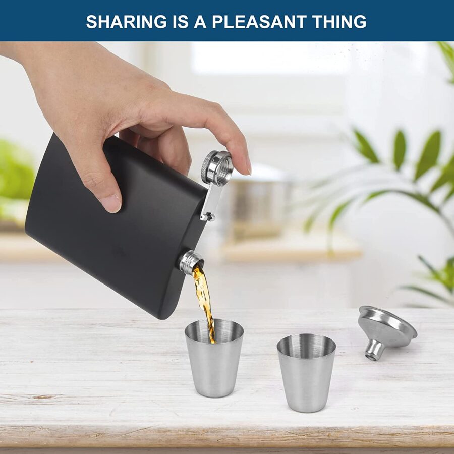 Engravable  Stainless Steel Hip Flask Gift Set -Black - Image 9