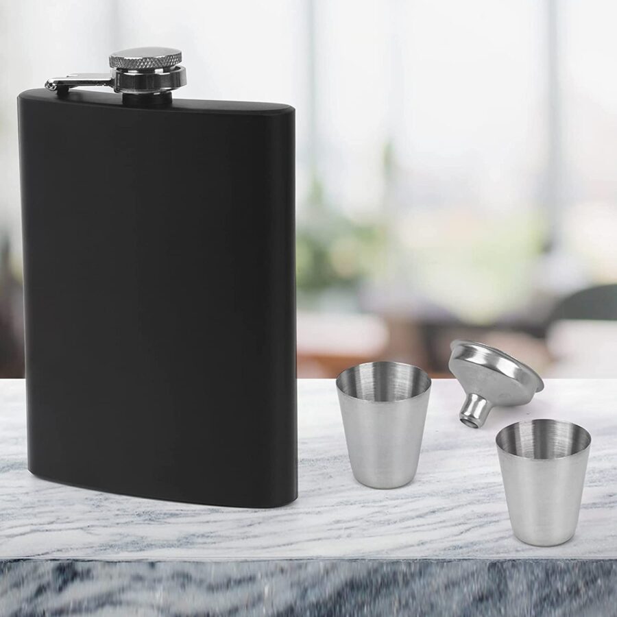 Engravable  Stainless Steel Hip Flask Gift Set -Black - Image 7