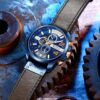 Men Leather Strap Chronograph Waterproof Date Quartz Wristwatch Gifts - Image 3