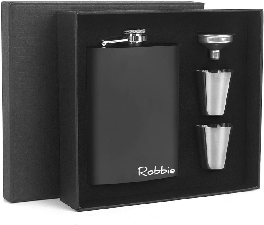 Engravable  Stainless Steel Hip Flask Gift Set -Black - Image 8