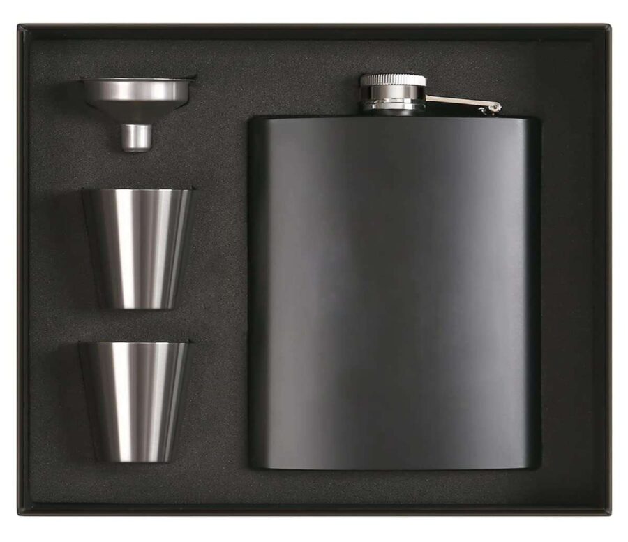 Engravable  Stainless Steel Hip Flask Gift Set -Black - Image 3