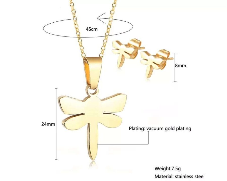 Stainless Steel Gold Plated Pendant Necklace And Earrings Set - Image 3