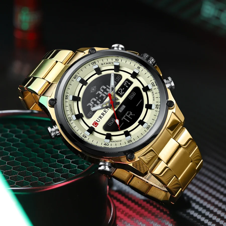 Curren M-8404 Digital/Analog Sports Quartz Movement Led Luminous Stainless Steel Men Wrist Watch - Image 4