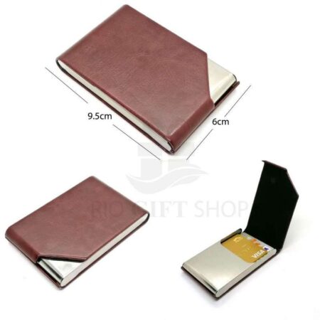 Business Card Holder Case - PU Leather Business Card Case Name Card Holder  Slim Metal Pocket Card Holder with Magnetic Shut, Black 