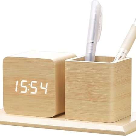 digital-wooden-alarm-clock-with-pen-holder