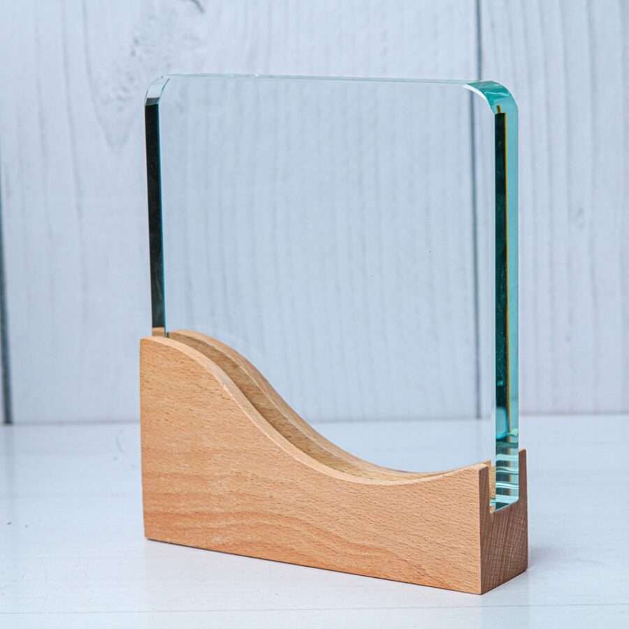 Square Crystal Awards with Wooden Base 1