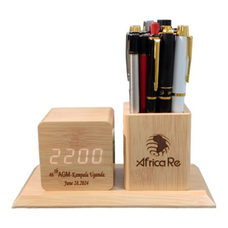 Wooden Pen Holder With Digital Clock