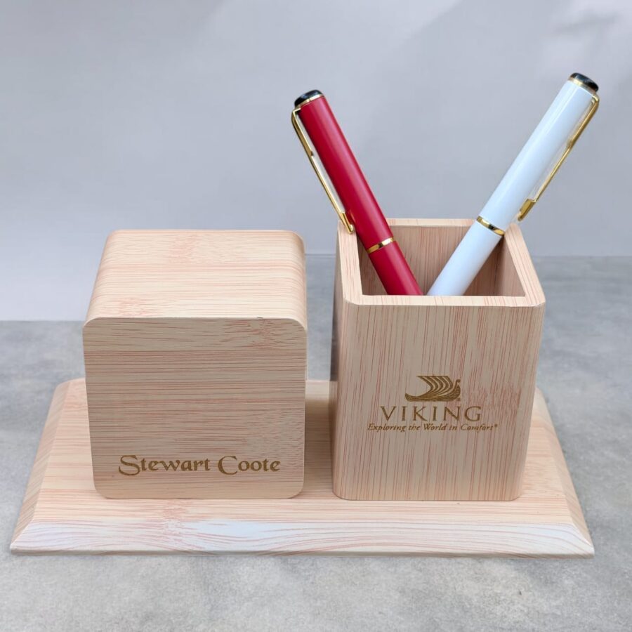 LED Wooden Pen Holder With Alarm Clock