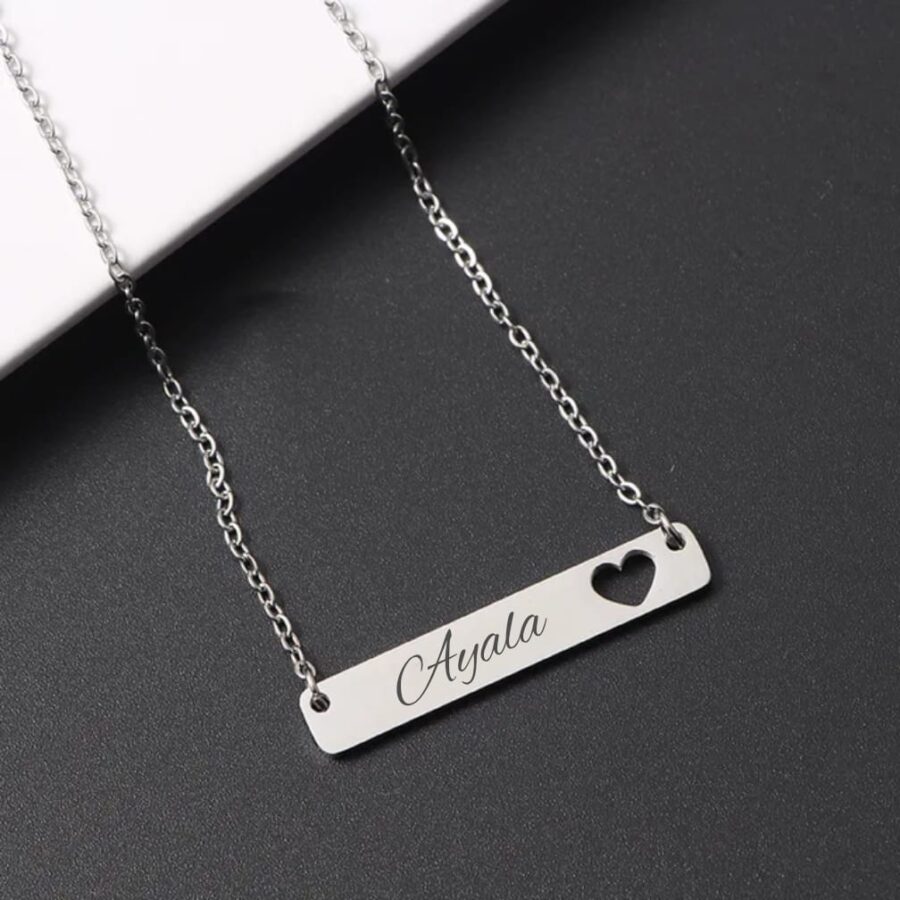 Personalize Heart Bar Pendant Necklaces