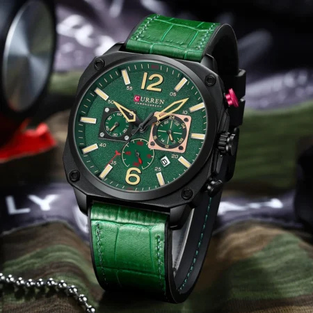 Curren 8398 Green Mens Waterproof Leather Strap Watch