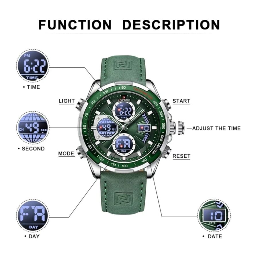 NAVIFORCE Analog Digital Military Men Leather Watch - Image 2