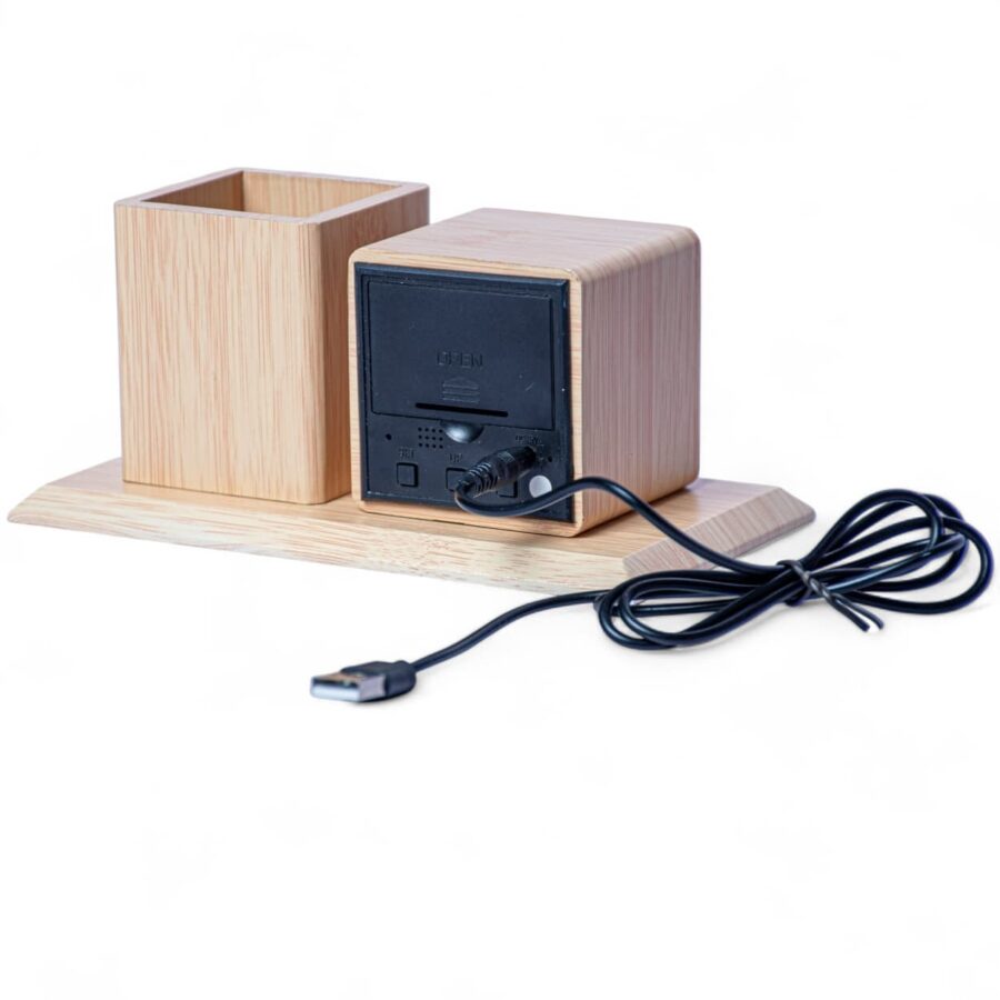 Wooden Desk Pen Organizer With Digital Clock - Image 2