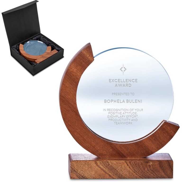 Round crystal award, wood base main image 1