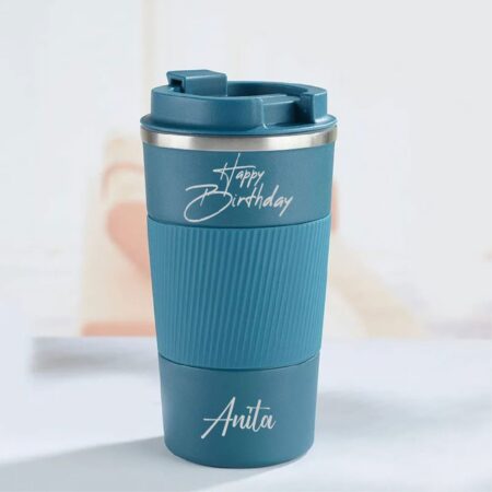 Travel Thermal Mug With a Rubber Handle