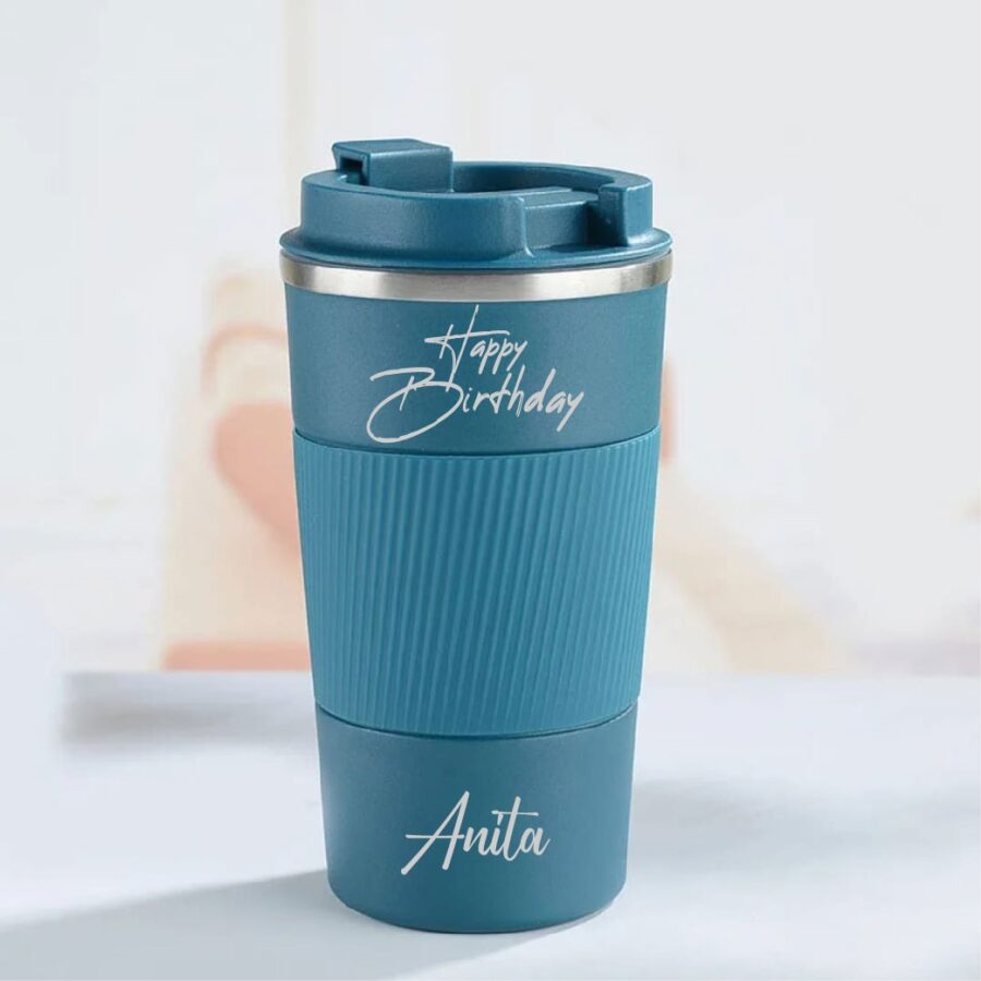 Travel Thermal Mug With a Rubber Handle