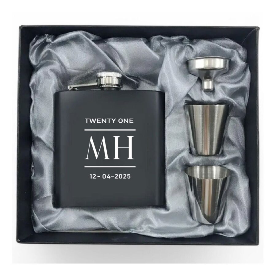 Laser Engraved Hip Flask Sets