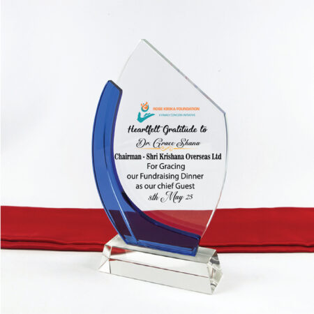 Engraved Crystal Light Blue Trophy Awards