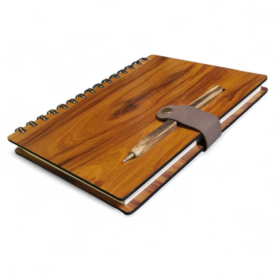 Personalized Wooden A5 Spiral Notebook with Pen - Image 3