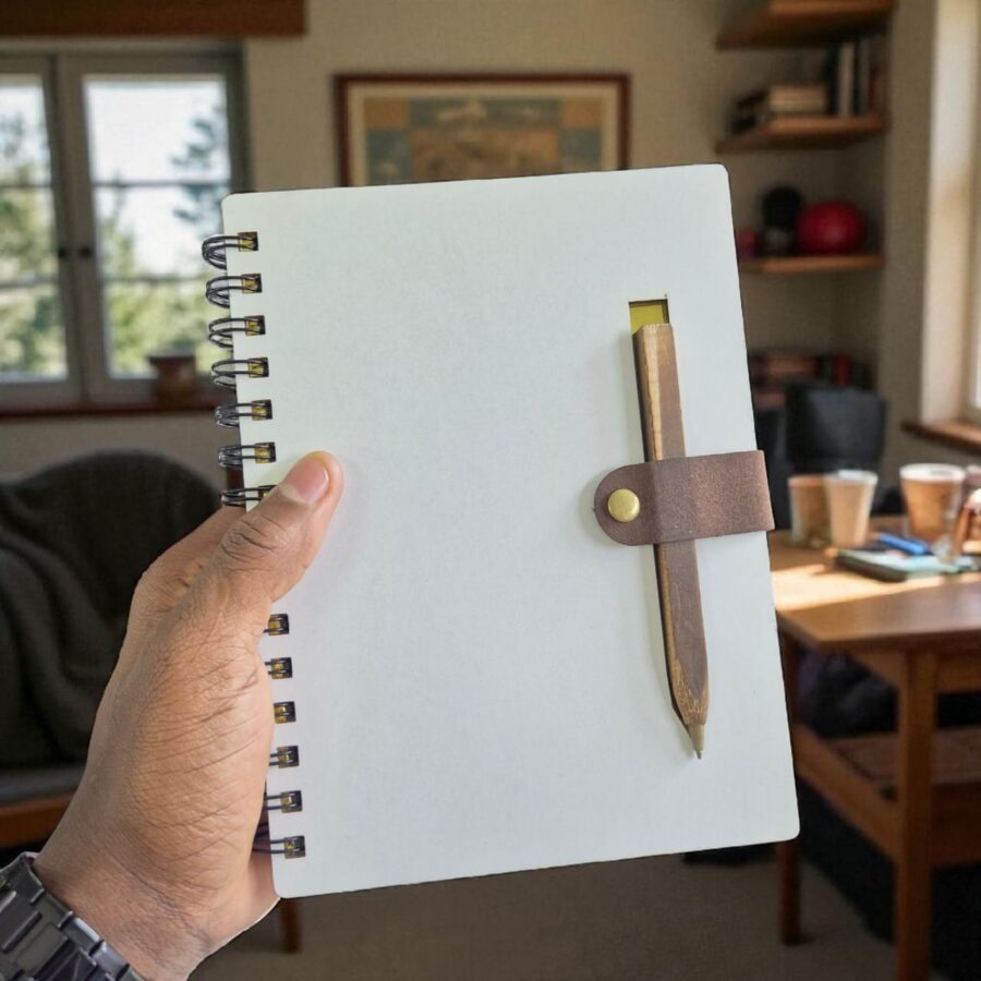 Personalized Wooden Spiral Notebook with Pen - Image 2