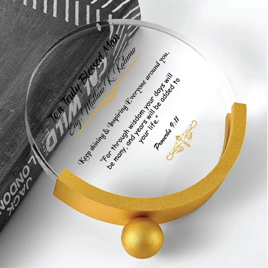 Custom Branded Round Crystal Award with Metallic Gold Base - Image 2