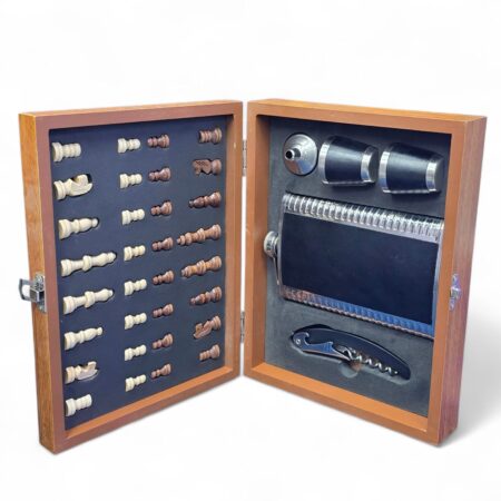 Engraved Hip Flask And Chess Board Set