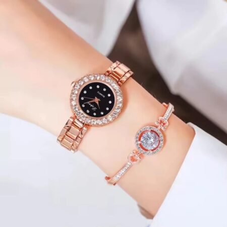 Elegant Rose Gold Watch and Bracelet Set