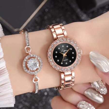 Elegant Rose Gold Watch and Bracelet Set