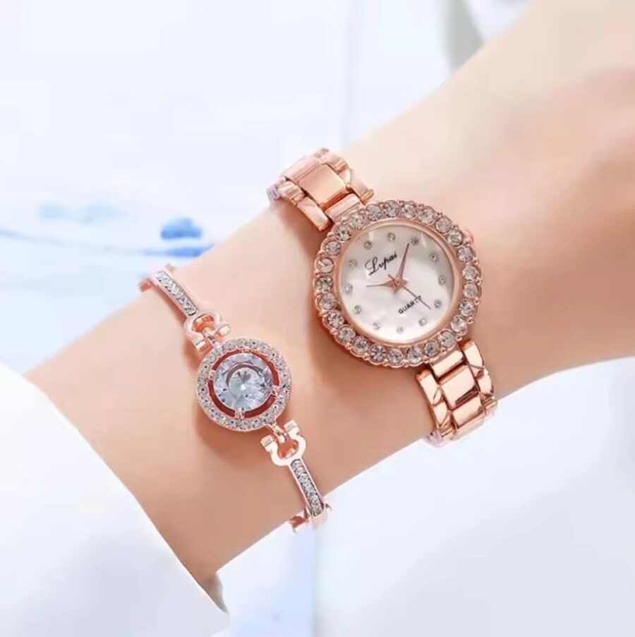 Elegant Rose Gold Women's Watch and Bracelet Set - Image 2
