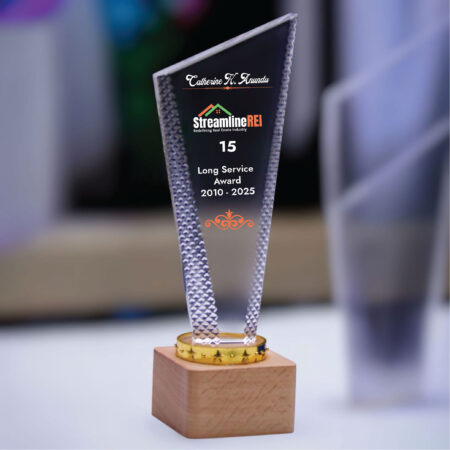 Personalized Crystal Award with Wooden Base