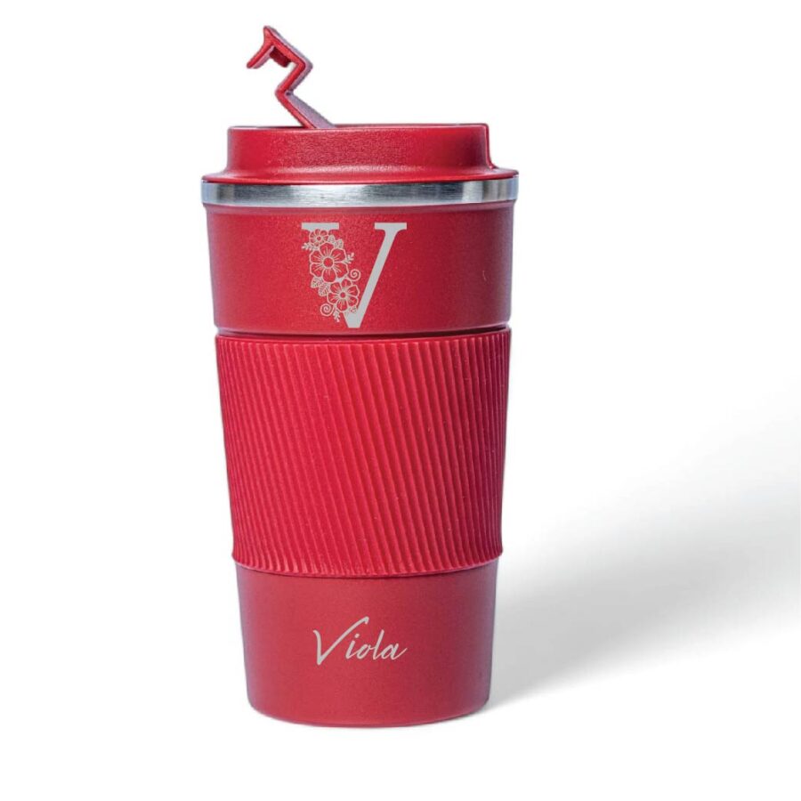 Personalized Red Insulated Coffee Tumbler