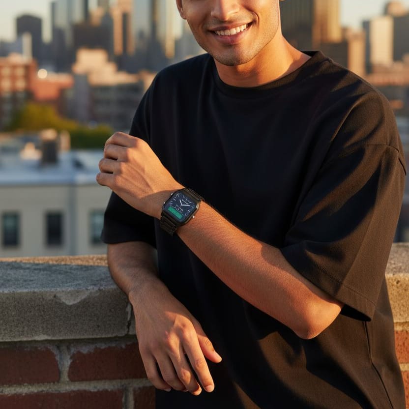 SANDA Black Dual-Display Men's Watch - Image 2