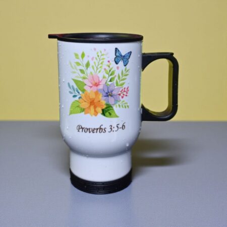 White Floral Travel Thermal Mug