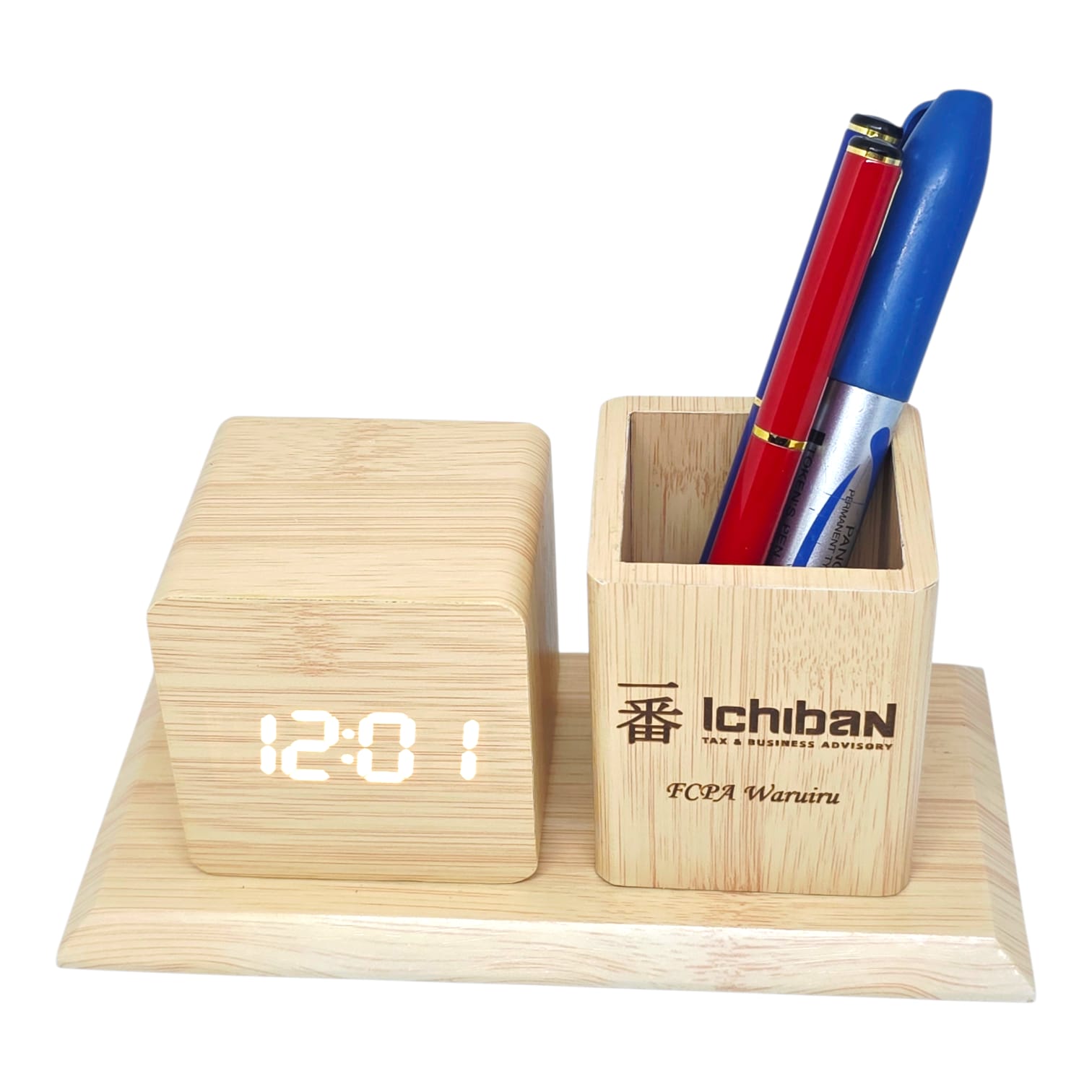 Premium Wooden LED Desk Organizer with Digital Clock & Pen Holder - Image 2